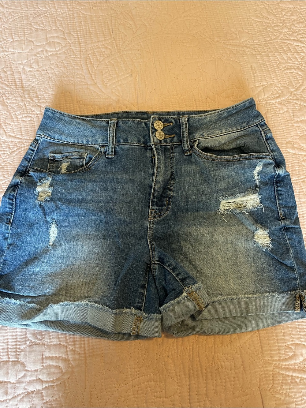 SO Distressed Blue Denim Rolled-Hem Shorts